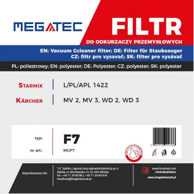Filtr poliestrowy MEGATEC do odkurzaczy Starmix i Karcher