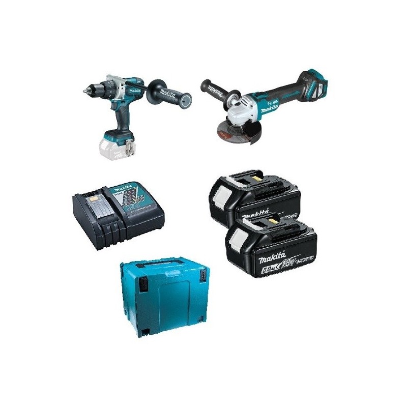 MAKITA.ZES.COMBO 18V DLX2255TJ (DGA513+DDF481) 2x5,0Ah +B-51655 +B-45288 +B-45185 