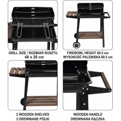 LUND GRILL WĘGLOWY Z PÓŁKĄ RUSZT 48x28 cm 