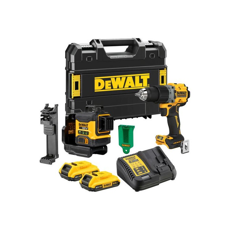 DEWALT ZESTAW COMBO 18V DCK2095D2T (DCD805+LASER 3x360 DCLE34031) 2x2,0Ah TSTAK 