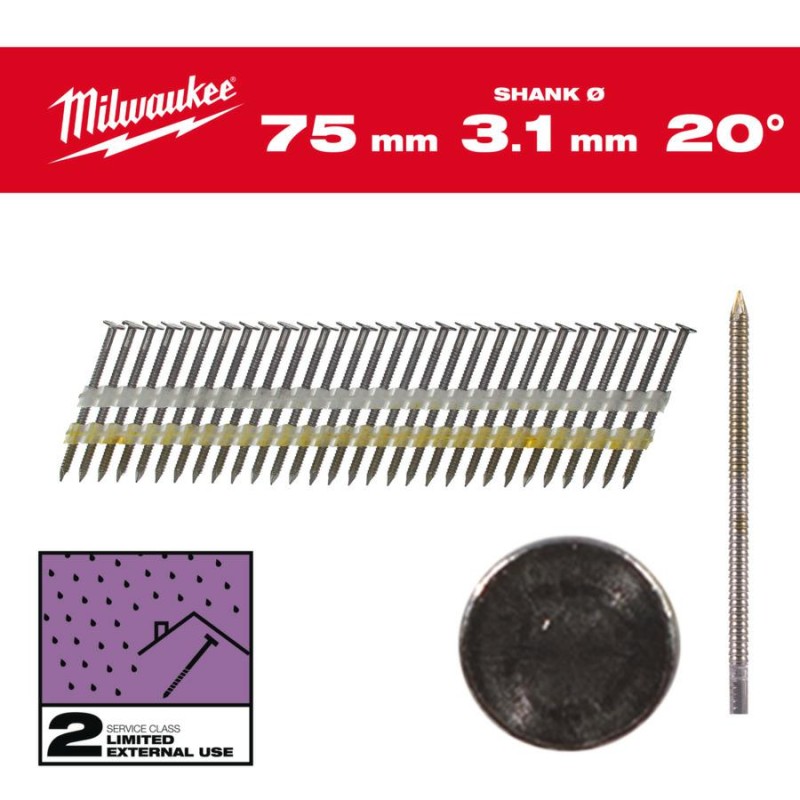 MILWAUKEE GWOŹDZIE PIERŚCIENIOWE 2.8 x 75mm /1750szt. DO M18 FFN21 GALWANIZOWANE 