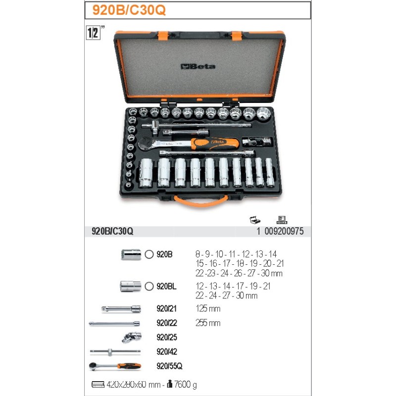 BETA ZESTAW NASADEK 1/2"35szt+AKCESORIA/920B/C30Q 