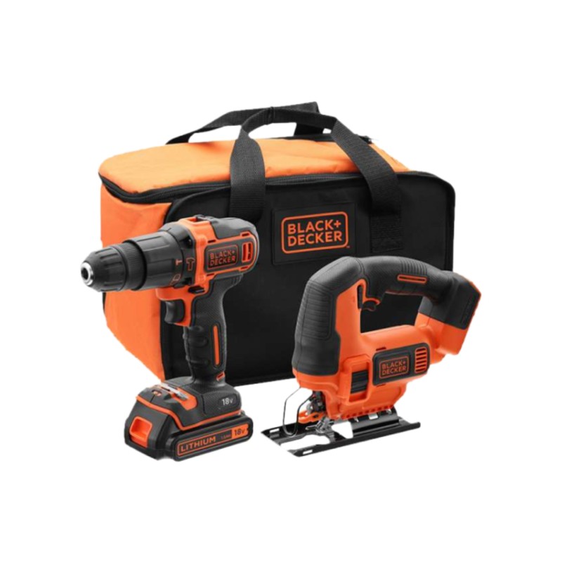 BLACK+DECKER ZESTAW 18V WKRĘTARKA + WYRZYNARKA 1x1,5Ah + TORBA 