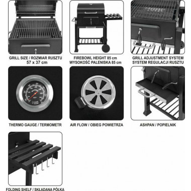 LUND GRILL WĘGLOWY DELUXE RUSZT 57x37 cm 